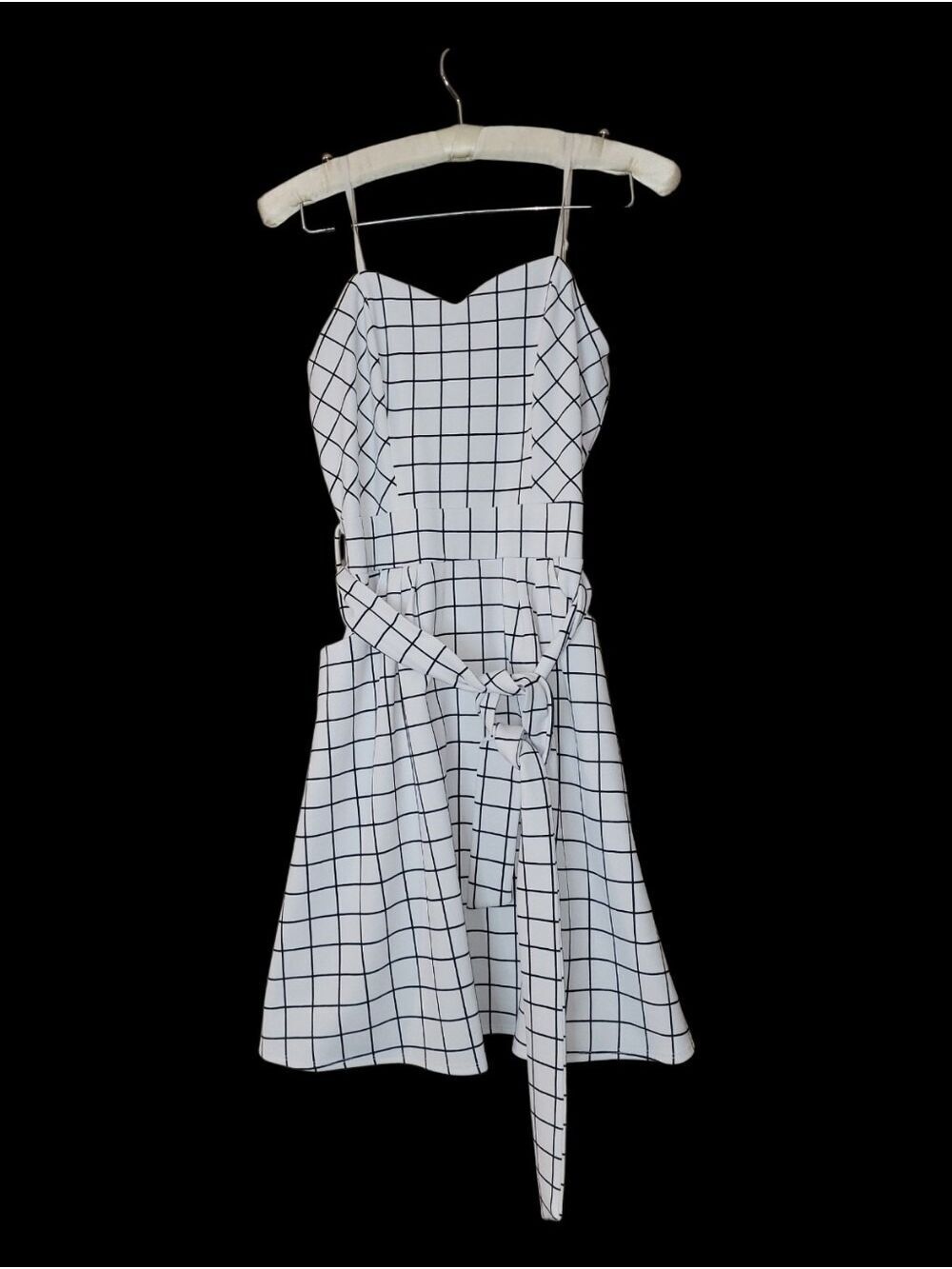 Emerald Sundae Black White Grid Pattern Fit & Flare Mini Dress With Belt S